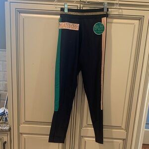 P.E Nation Kids Black Leggings with Green and Pink Stripes